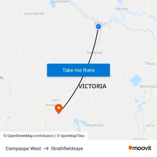 Campaspe West to Strathfieldsaye map