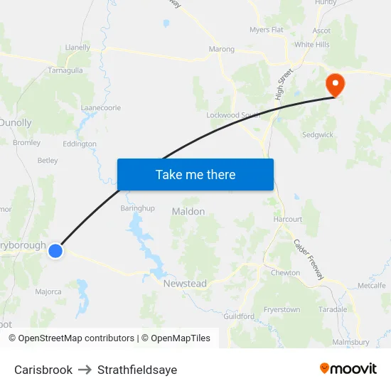 Carisbrook to Strathfieldsaye map
