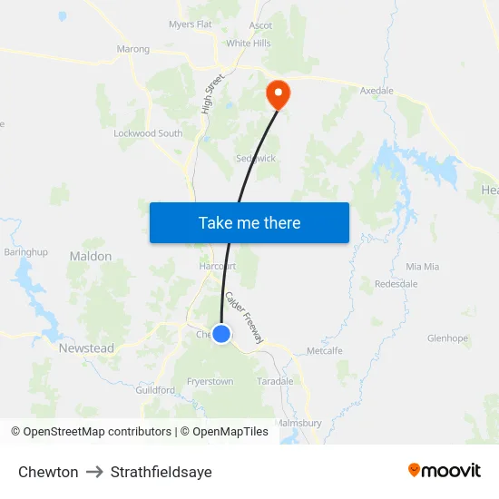 Chewton to Strathfieldsaye map
