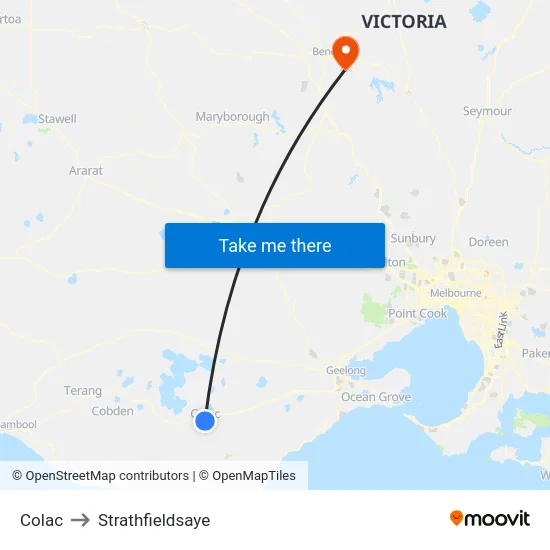 Colac to Strathfieldsaye map