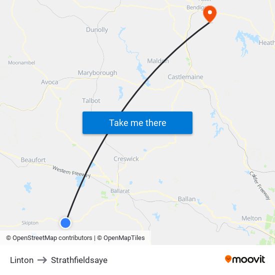 Linton to Strathfieldsaye map