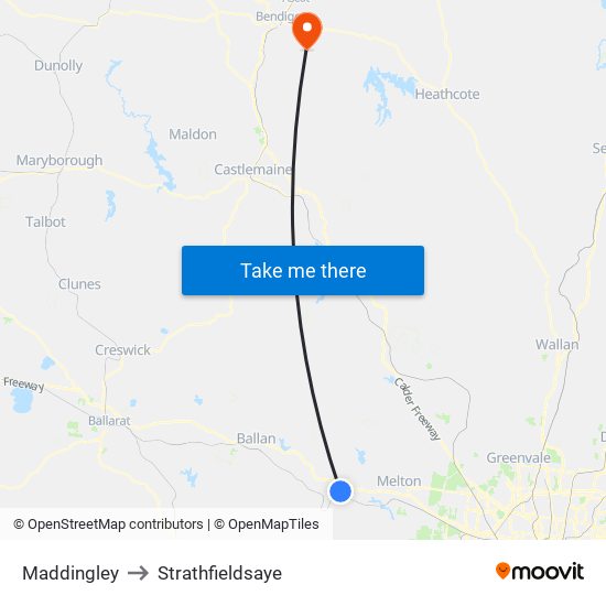 Maddingley to Strathfieldsaye map