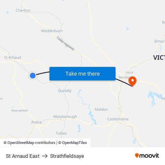 St Arnaud East to Strathfieldsaye map