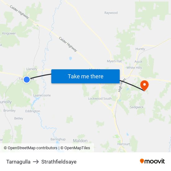 Tarnagulla to Strathfieldsaye map