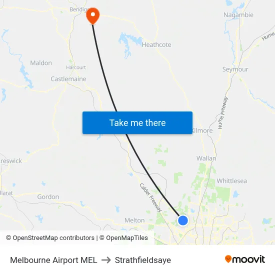 Melbourne Airport MEL to Strathfieldsaye map