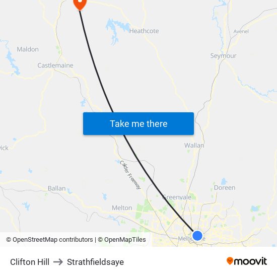 Clifton Hill to Strathfieldsaye map