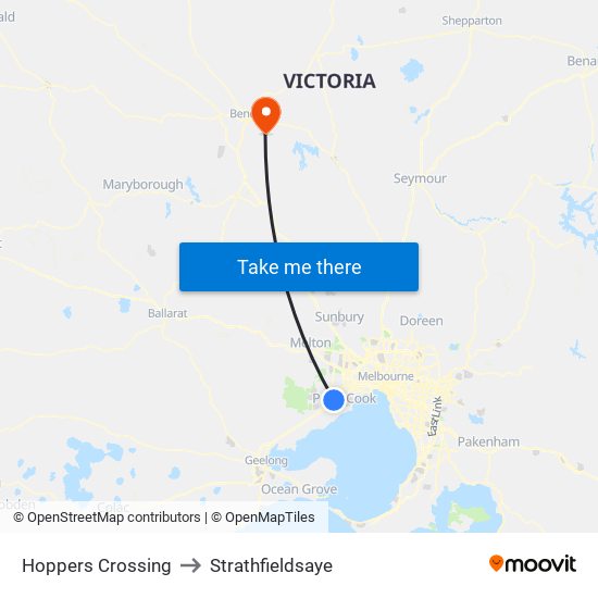 Hoppers Crossing to Strathfieldsaye map