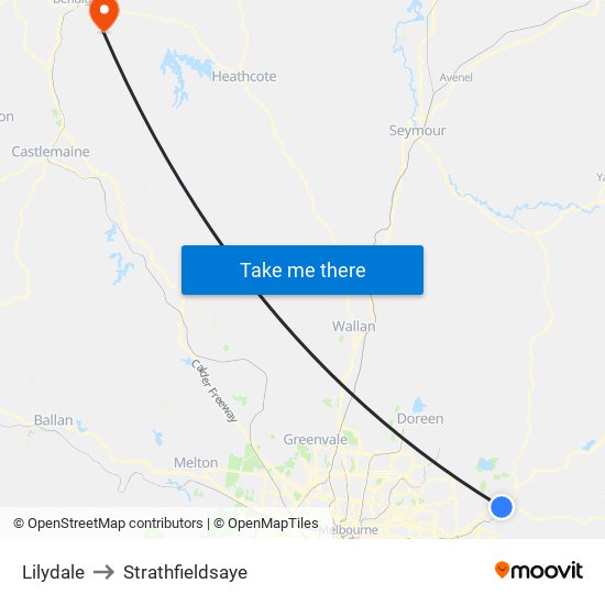 Lilydale to Strathfieldsaye map