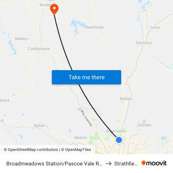 Broadmeadows Station/Pascoe Vale Rd (Broadmeadows) to Strathfieldsaye map