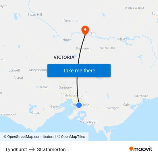 Lyndhurst to Strathmerton map
