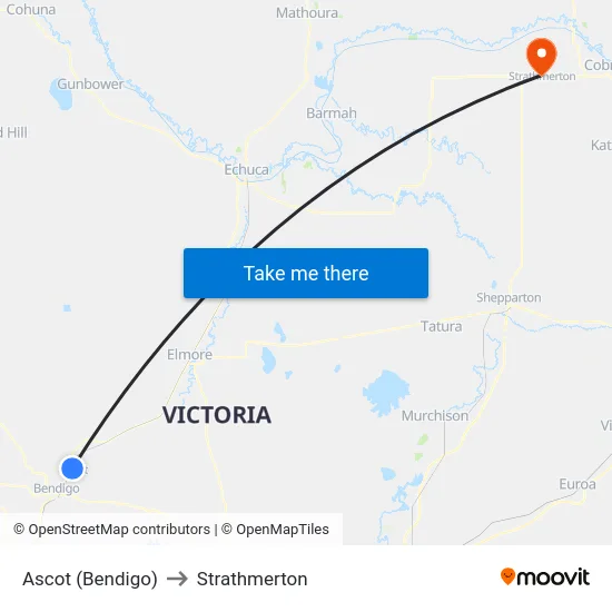 Ascot (Bendigo) to Strathmerton map