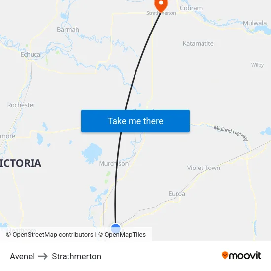 Avenel to Strathmerton map
