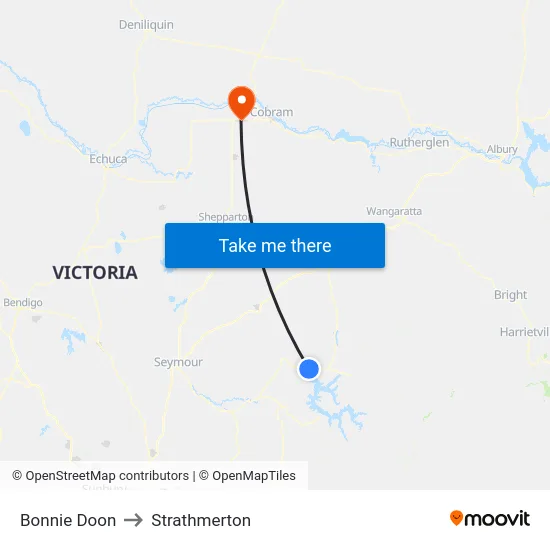 Bonnie Doon to Strathmerton map