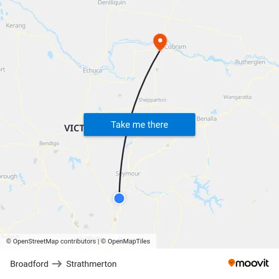Broadford to Strathmerton map