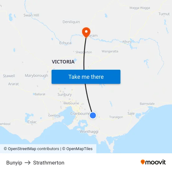 Bunyip to Strathmerton map