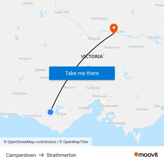 Camperdown to Strathmerton map
