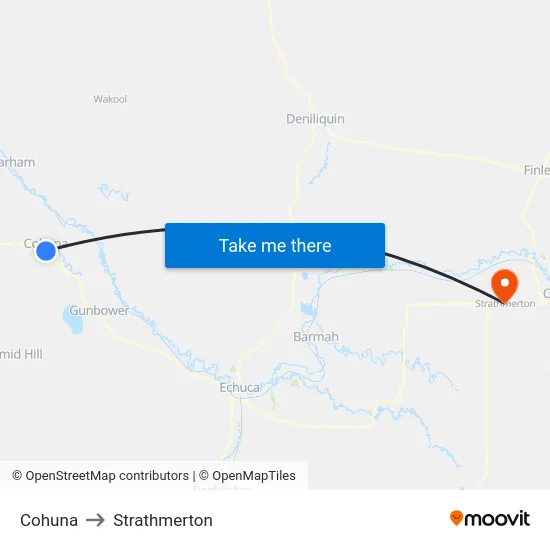 Cohuna to Strathmerton map
