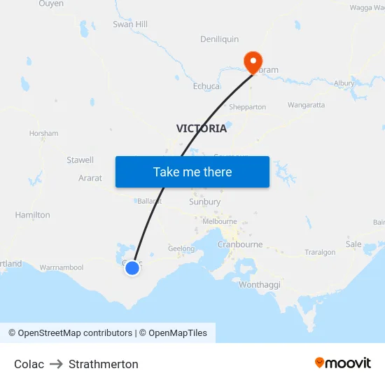 Colac to Strathmerton map