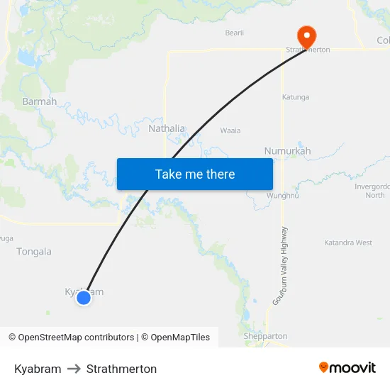 Kyabram to Strathmerton map
