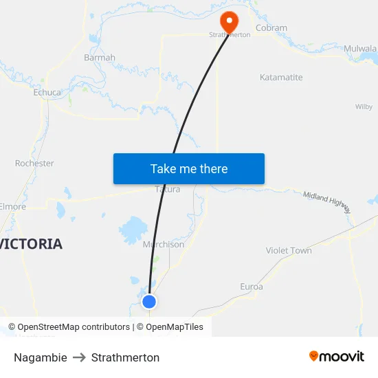 Nagambie to Strathmerton map