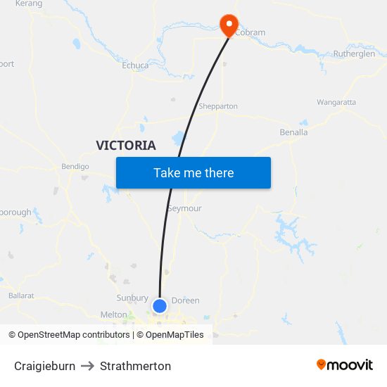 Craigieburn to Strathmerton map