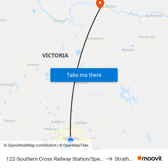 122-Southern Cross Railway Station/Spencer St (Melbourne City) to Strathmerton map