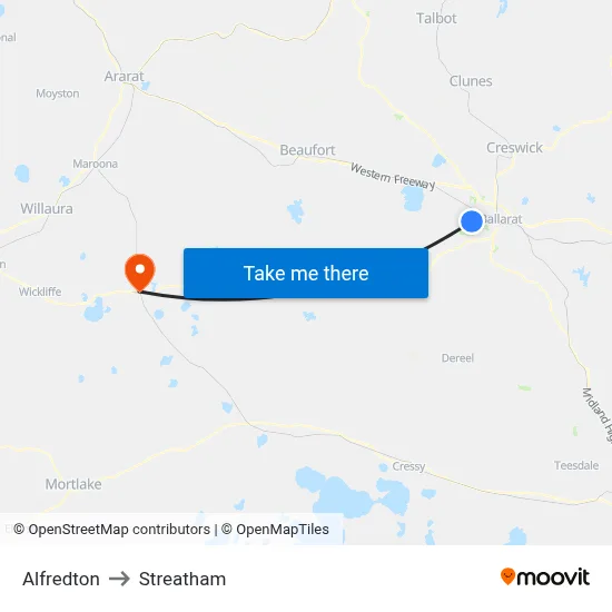 Alfredton to Streatham map