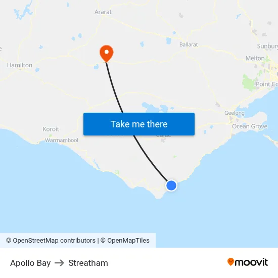 Apollo Bay to Streatham map