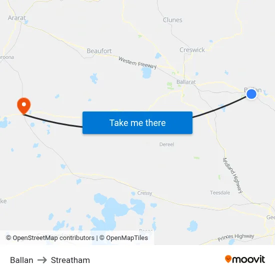 Ballan to Streatham map