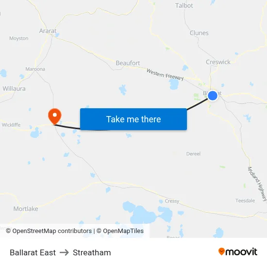 Ballarat East to Streatham map