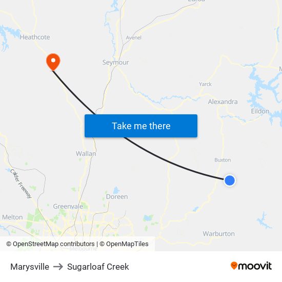 Marysville to Sugarloaf Creek map