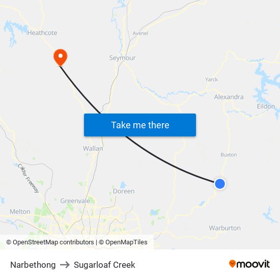 Narbethong to Sugarloaf Creek map