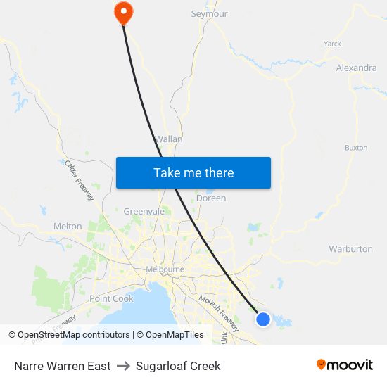 Narre Warren East to Sugarloaf Creek map