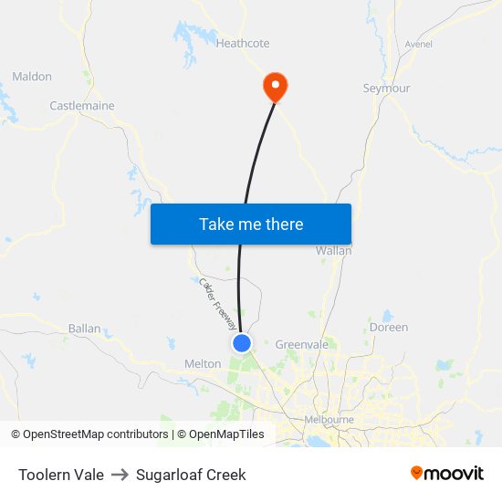 Toolern Vale to Sugarloaf Creek map