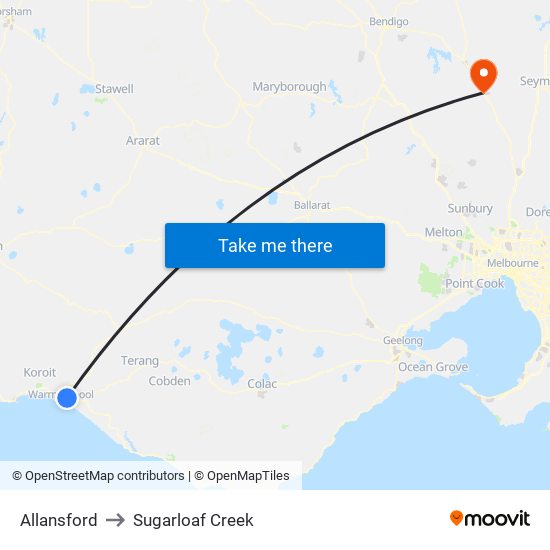 Allansford to Sugarloaf Creek map