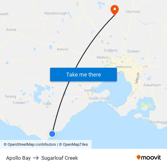 Apollo Bay to Sugarloaf Creek map