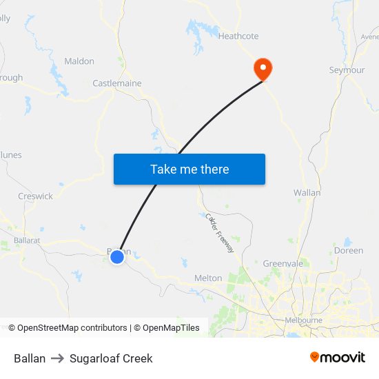 Ballan to Sugarloaf Creek map