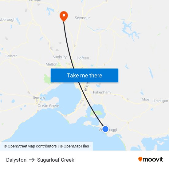 Dalyston to Sugarloaf Creek map