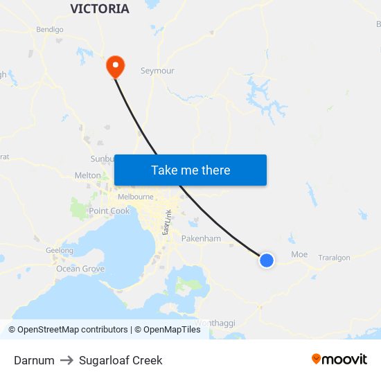 Darnum to Sugarloaf Creek map