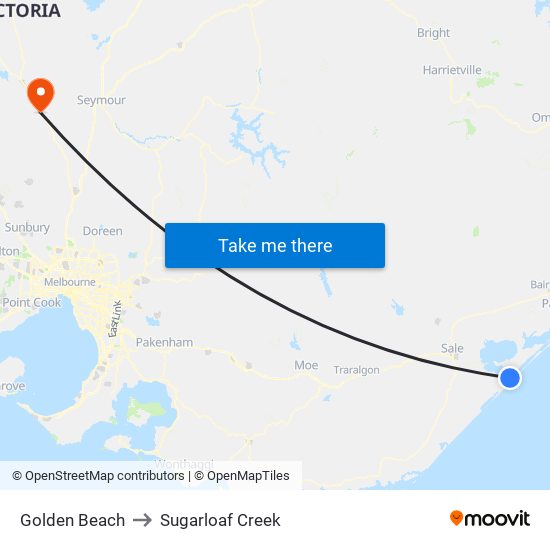 Golden Beach to Sugarloaf Creek map