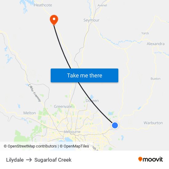 Lilydale to Sugarloaf Creek map