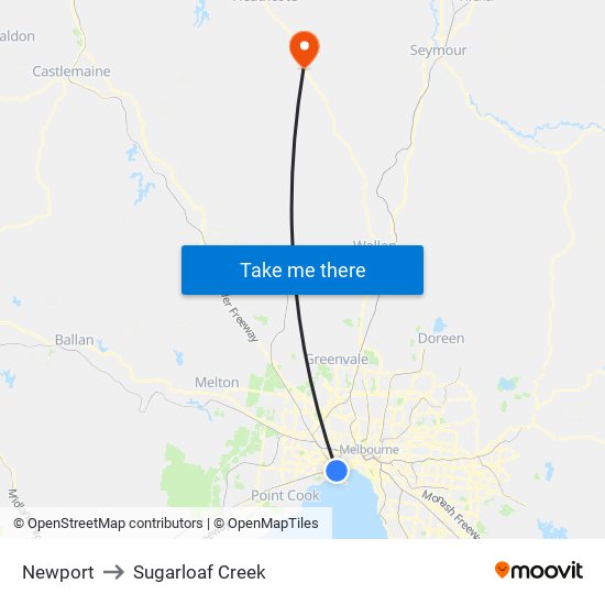 Newport to Sugarloaf Creek map