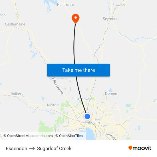 Essendon to Sugarloaf Creek map