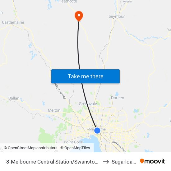 8-Melbourne Central Station/Swanston St (Melbourne City) to Sugarloaf Creek map