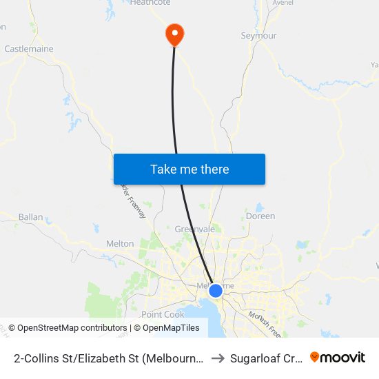 2-Collins St/Elizabeth St (Melbourne City) to Sugarloaf Creek map