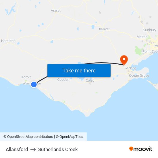 Allansford to Sutherlands Creek map