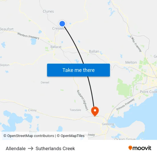Allendale to Sutherlands Creek map