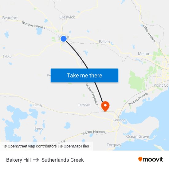 Bakery Hill to Sutherlands Creek map