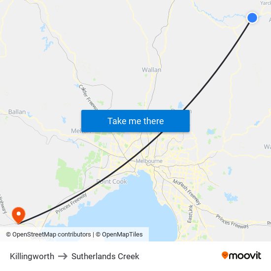 Killingworth to Sutherlands Creek map