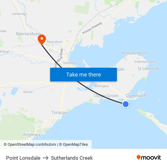 Point Lonsdale to Sutherlands Creek map